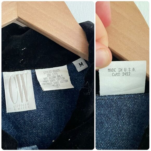 CW Clifford & Wills Vintage 90s/Y2K Velvet & Denim Jean Jacket - Picture 4 of 5